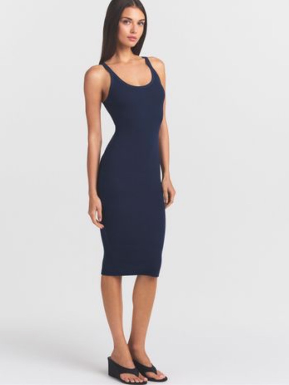 SKIMS NWT Cotton Ribbed Midi Dress - Navy